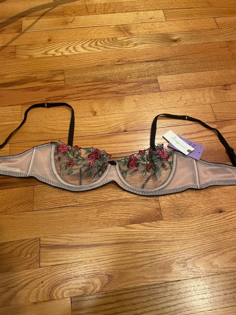 Hanky Panky Black Sheer Bra with Embroidered Detail